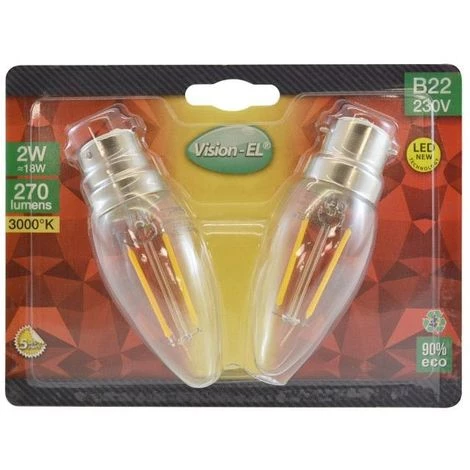MIIDEX LIGHTING LOT De 2 Ampoules Flamme 2W LED (éq 18W) Culot B22 - 3000°K - 270 Lumens 3 MIIDEX LIGHTING LOT De 2 Ampoules Flamme 2W LED (éq 18W) Culot B22 - 3000°K - 270 Lumens