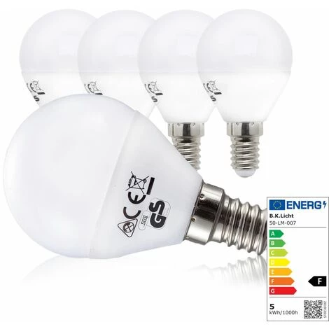 B.K.LICHT Lot De 5 Ampoules LED E14 Sphérique 5W 470 Lumens Eq 35W | Température De Couleur: Blanc Chaud 3000K 4 B.K.LICHT Lot De 5 Ampoules LED E14 Sphérique 5W 470 Lumens Eq 35W | Température De Couleur: Blanc Chaud 3000K – Image 2