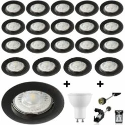 MYLUMI Lot De 20 Spots Led GU10 Encastrables Noirs Led 7W Rendu 50W 120 Blanc Chaud.
