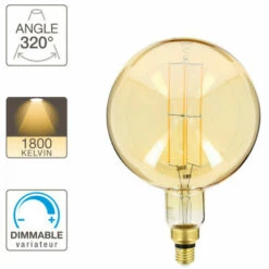 XANLITE - Ampoule LED Déco Globe Giant (XXL) Au Verre Ambré, Culot E27, 8W Cons. (60W Eq.), 800 Lumens, Lumière Blanc Chaud - RFDGE500B200AD -Pas Cher Ampoule LED Boutique 18355902 4