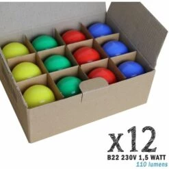 LIMÃO Lot De 12 Ampoules LED B22 1,5W Rouges, Bleues, Vertes Et Jaunes (équivalence 15W) Pour Guirlande Extérieure | Non-dimmable