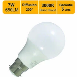 LUTECE-ARC Ampoule LED B22 7W 650Lm 3000K - Garantie 5 Ans