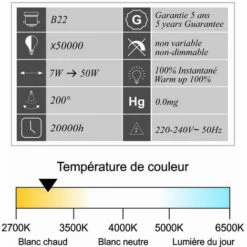 LUTECE-ARC Ampoule LED B22 7W 650Lm 3000K - Garantie 5 Ans 8 LUTECE-ARC Ampoule LED B22 7W 650Lm 3000K - Garantie 5 Ans -Pas Cher Ampoule LED Boutique 19322826 3