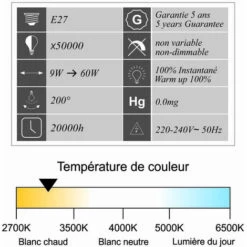 LUTECE-ARC Ampoule LED E27 9W 806Lm 3000K - Garantie 5 Ans 8 LUTECE-ARC Ampoule LED E27 9W 806Lm 3000K - Garantie 5 Ans -Pas Cher Ampoule LED Boutique 19322827 3