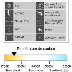 LUTECE-ARC Ampoule LED E27 7W 650Lm 3000K - Garantie 5 Ans 8 LUTECE-ARC Ampoule LED E27 7W 650Lm 3000K - Garantie 5 Ans -Pas Cher Ampoule LED Boutique 19322828 3