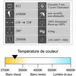 LUTECE-ARC Ampoule LED B22 11W 1055Lm 3000K - Garantie 5 Ans -Pas Cher Ampoule LED Boutique 19322829 3