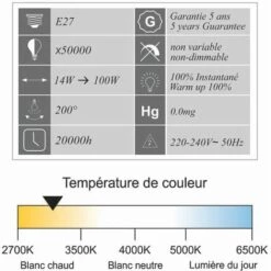 LUTECE-ARC Ampoule LED E27 14W 1521Lm 3000K - Garantie 5 Ans -Pas Cher Ampoule LED Boutique 19322831 3