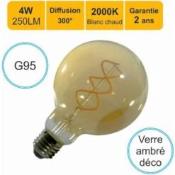 LUTECE-ARC Ampoule LED Filament E27 Vintage G95 4W 250Lm 2000K