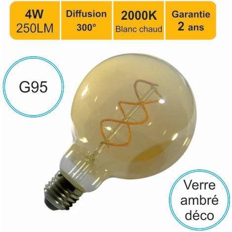 LUTECE-ARC Ampoule LED Filament E27 Vintage G95 4W 250Lm 2000K 3 LUTECE-ARC Ampoule LED Filament E27 Vintage G95 4W 250Lm 2000K