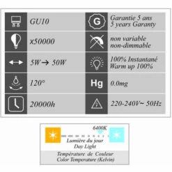 LUTECE-ARC Lot De 2 Ampoules LED GU10 5W 400Lm 6400K - Garantie 5 Ans -Pas Cher Ampoule LED Boutique 19322885 3