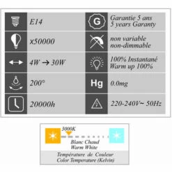LUTECE-ARC Lot De 2 Ampoules LED E14 4W 330Lm 3000K - Garantie 5 Ans -Pas Cher Ampoule LED Boutique 19322896 3