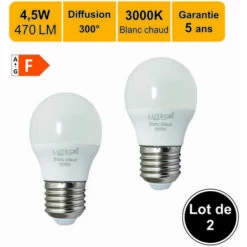 LUTECE-ARC Lot De 2 Ampoules LEDE27 4W 330Lm 3000K - Garantie 5 Ans
