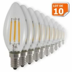 LAMPESECOENERGIE Lot De 10 Ampoules Flamme Filament 4w Eq. 42W Culot E14 Blanc Chaud 2700-3200K
