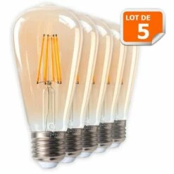 LAMPESECOENERGIE Lot De 5 Ampoules LED Style Vintage Teardrop ST64 Doré 7 Watts Blanc Très Chaud Culot E27