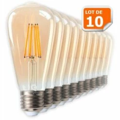 LAMPESECOENERGIE Lot De 10 Ampoules LED Style Vintage Teardrop ST64 Doré 7 Watts Blanc Très Chaud Culot E27