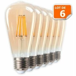 LAMPESECOENERGIE Lot De 6 Ampoules LED Style Vintage Teardrop ST64 Doré 7 Watts Blanc Très Chaud Culot E27