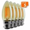 LAMPESECOENERGIE Lot De 5 Ampoules Led Flamme Filament Doré 4 Watt (éq. 42 Watt) Culot B22