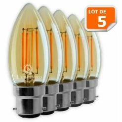 LAMPESECOENERGIE Lot De 5 Ampoules Led Flamme Filament Doré 4 Watt (éq. 42 Watt) Culot B22