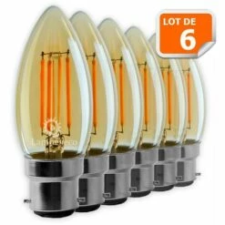 LAMPESECOENERGIE Lot De 6 Ampoules Led Flamme Filament Doré 4 Watt (éq. 42 Watt) Culot B22