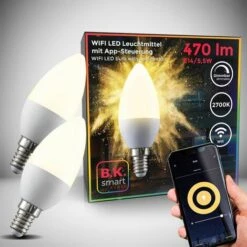 B.K.LICHT Lot De 2 Ampoules Connectées LED Dimmables Commande Vocale Par Appli Compatibles Alexa Google Home E14 5,5W Blanc Chaud 2700K -Pas Cher Ampoule LED Boutique 20408627 3