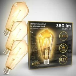 B.K.LICHT 3 Ampoules LED Edison Vintage ST64 I E27, 4W, Blanc Chaud 2700K, Intensité Lumineuse 380lm, Ampoule Rétro à Filament
