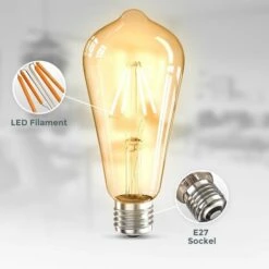 B.K.LICHT 3 Ampoules LED Edison Vintage ST64 I E27, 4W, Blanc Chaud 2700K, Intensité Lumineuse 380lm, Ampoule Rétro à Filament -Pas Cher Ampoule LED Boutique 28271652 3