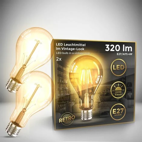 B.K.LICHT 2 Ampoules LED Edison Vintage A75 I E27, 4W, Blanc Chaud 2200K, Intensité Lumineuse 320lm, Ampoule Rétro à Filament 4 B.K.LICHT 2 Ampoules LED Edison Vintage A75 I E27, 4W, Blanc Chaud 2200K, Intensité Lumineuse 320lm, Ampoule Rétro à Filament – Image 2