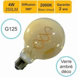 LUTECE-ARC Ampoule LED Filament E27 Vintage G125 4W 250Lm 2000K