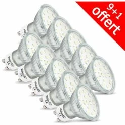 MIIDEX LIGHTING Pack De 10 Ampoules LED GU10 4W SMD Dichroïque (9+1 Offerte)