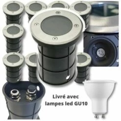 MYLUMI 10 Spots Exterieurs IP67 230V Double Presse-étoupe + 10 LED GU10 7W 4000K