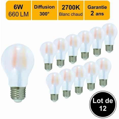LUTECE-ARC Lot De 12 Ampoules LED Filament E27 6W 660Lm 2700K - Garantie 2 Ans 3 LUTECE-ARC Lot De 12 Ampoules LED Filament E27 6W 660Lm 2700K - Garantie 2 Ans