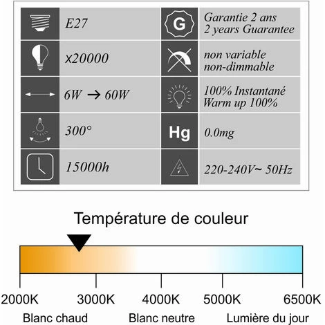 LUTECE-ARC Lot De 12 Ampoules LED Filament E27 6W 660Lm 2700K - Garantie 2 Ans 5 LUTECE-ARC Lot De 12 Ampoules LED Filament E27 6W 660Lm 2700K - Garantie 2 Ans – Image 3