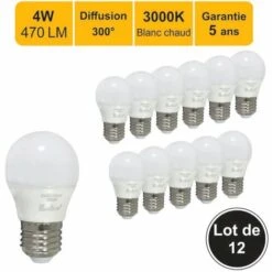 LUTECE-ARC Lot De 12 Ampoules LED E27 4W 330Lm 3000K - Garantie 5 Ans