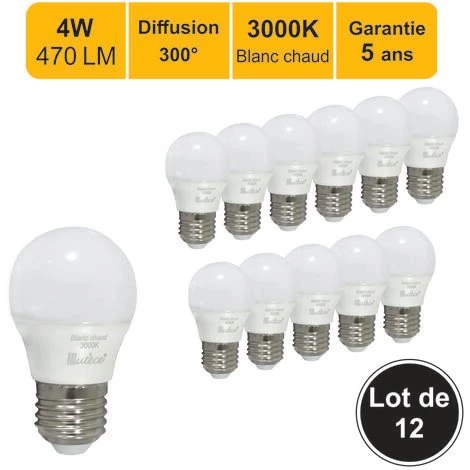 LUTECE-ARC Lot De 12 Ampoules LED E27 4W 330Lm 3000K - Garantie 5 Ans 3 LUTECE-ARC Lot De 12 Ampoules LED E27 4W 330Lm 3000K - Garantie 5 Ans