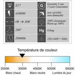 LUTECE-ARC Lot De 12 Ampoules LED E27 4W 330Lm 3000K - Garantie 5 Ans 8 LUTECE-ARC Lot De 12 Ampoules LED E27 4W 330Lm 3000K - Garantie 5 Ans -Pas Cher Ampoule LED Boutique 32948307 3