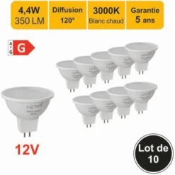 LUTECE-ARC Lot De 10 Ampoules LED GU5.3 (MR16) 5W - 120° - 400Lm 3000K - Garantie 5 Ans