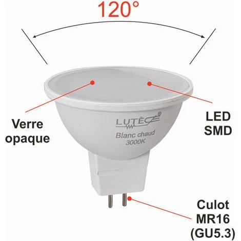 LUTECE-ARC Lot De 10 Ampoules LED GU5.3 (MR16) 5W - 120° - 400Lm 3000K - Garantie 5 Ans 3 LUTECE-ARC Lot De 10 Ampoules LED GU5.3 (MR16) 5W - 120° - 400Lm 3000K - Garantie 5 Ans – Image 2