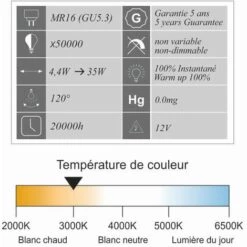 LUTECE-ARC Lot De 10 Ampoules LED GU5.3 (MR16) 5W - 120° - 400Lm 3000K - Garantie 5 Ans 7 LUTECE-ARC Lot De 10 Ampoules LED GU5.3 (MR16) 5W - 120° - 400Lm 3000K - Garantie 5 Ans -Pas Cher Ampoule LED Boutique 32948314 3