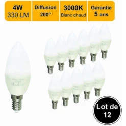 LUTECE-ARC Lot De 12 Ampoules LED E14 4W 330Lm 3000K - Garantie 5 Ans