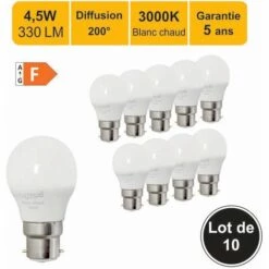 LUTECE-ARC Lot De 10 Ampoules LED B22 4,5W 470Lm 3000K - Garantie 5 Ans