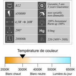 LUTECE-ARC Lot De 10 Ampoules LED B22 4,5W 470Lm 3000K - Garantie 5 Ans -Pas Cher Ampoule LED Boutique 32948317 3
