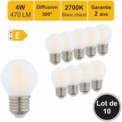 LUTECE-ARC Lot De 10 Ampoules LED Filament E27 4W 470Lm 2700K - Garantie 2 Ans
