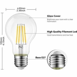 Triomphe Ampoule LED Filament E27 8W, équivalent à Une Ampoule Halogène 60W, 806Lm 2700K Blanc Chaud, Ampoule LED Rétro, Non Dimmable, Pack De 12 Pièces -Pas Cher Ampoule LED Boutique 34717112 2