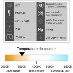 LUTECE-ARC Lot De 12 Ampoules LED B22 7W 650Lm 3000K - Garantie 5 Ans -Pas Cher Ampoule LED Boutique 36032095 3