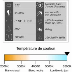 LUTECE-ARC Lot 10 Ampoules LED B22 11,1W 1055Lm 6400K - Garantie 5 Ans -Pas Cher Ampoule LED Boutique 37014702 3