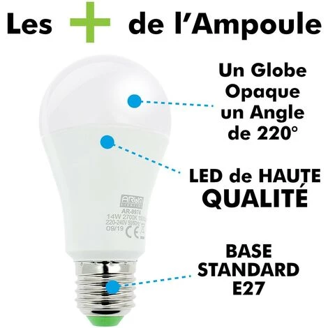 ARUM LIGHTING Lot De 5 Ampoules LED E27 14W Eq 100W | Température De Couleur: Blanc Neutre 4000K 4 ARUM LIGHTING Lot De 5 Ampoules LED E27 14W Eq 100W | Température De Couleur: Blanc Neutre 4000K – Image 2