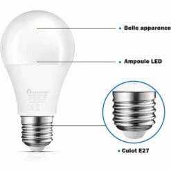 GOPLUS Lot De 12 Ampoules LED Type Globe E27 A60 9W, Blanc Froid 6500K, Avec Culot à Vis, Non Dimmable, ?conomie D'Energie, 110 X 60MM -Pas Cher Ampoule LED Boutique 40251980 5