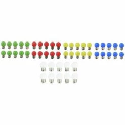 GSC LOT DE 50 AMPOULES LED E27 COULEUR PANACHE - 10 X Rouge - 10 X Jaune - 10 X Vert - 10 X Bleu - 10 X Blanche