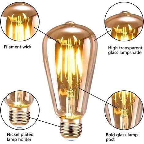 VERSAILLESFR Ampoule LED E27, 6 Pièces Ampoule Edison LED E27 ST64 Lampe Décorative Rétro Edison Ampoule Vintage Antique Lampe 4W Filament Blanc Chaud Pour Restaurant Café Bar Ampoules à Incandescence 4 VERSAILLESFR Ampoule LED E27, 6 Pièces Ampoule Edison LED E27 ST64 Lampe Décorative Rétro Edison Ampoule Vintage Antique Lampe 4W Filament Blanc Chaud Pour Restaurant Café Bar Ampoules à Incandescence – Image 2