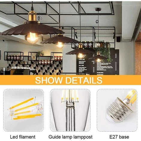 VERSAILLESFR Ampoule LED E27, 6 Pièces Ampoule Edison LED E27 ST64 Lampe Décorative Rétro Edison Ampoule Vintage Antique Lampe 4W Filament Blanc Chaud Pour Restaurant Café Bar Ampoules à Incandescence 5 VERSAILLESFR Ampoule LED E27, 6 Pièces Ampoule Edison LED E27 ST64 Lampe Décorative Rétro Edison Ampoule Vintage Antique Lampe 4W Filament Blanc Chaud Pour Restaurant Café Bar Ampoules à Incandescence – Image 3